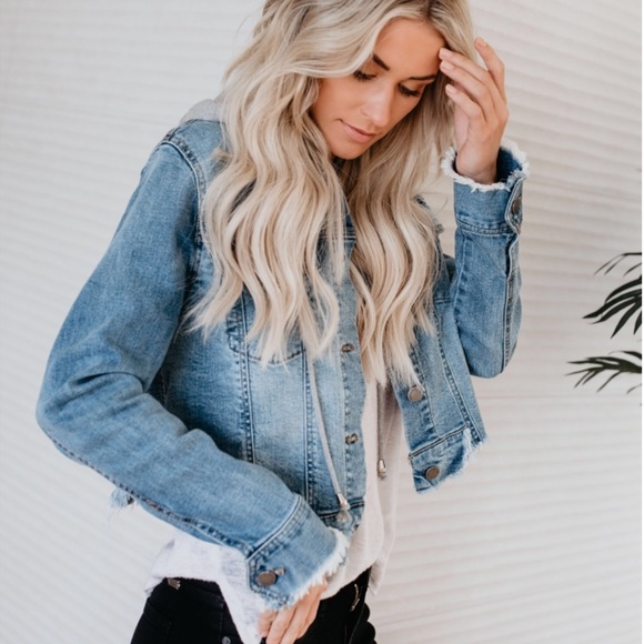 Frayed Distressed Hoodie Hooded Jean Jacket - Picture 3 of 8